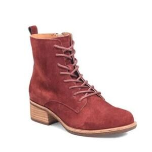Kork-Ease Calista Suede Leather Padded Lace Up Bootie Dark Red SZ 7.5